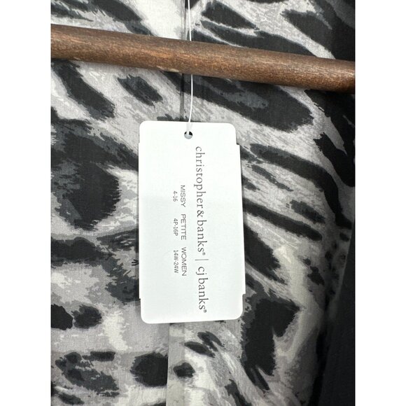 Christopher & Banks Open Front Blazer Animal Print Lining & Roll-Tab Cuffs Sz L - Picture 8 of 12